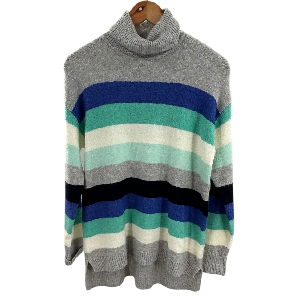 Talbots Petite Gray‎ Striped Turtleneck Sweater Womens Large LP Acrylic Blend